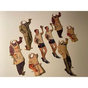 Male Paper Dolls 1950s Era 8 Piece Vintage TERRY